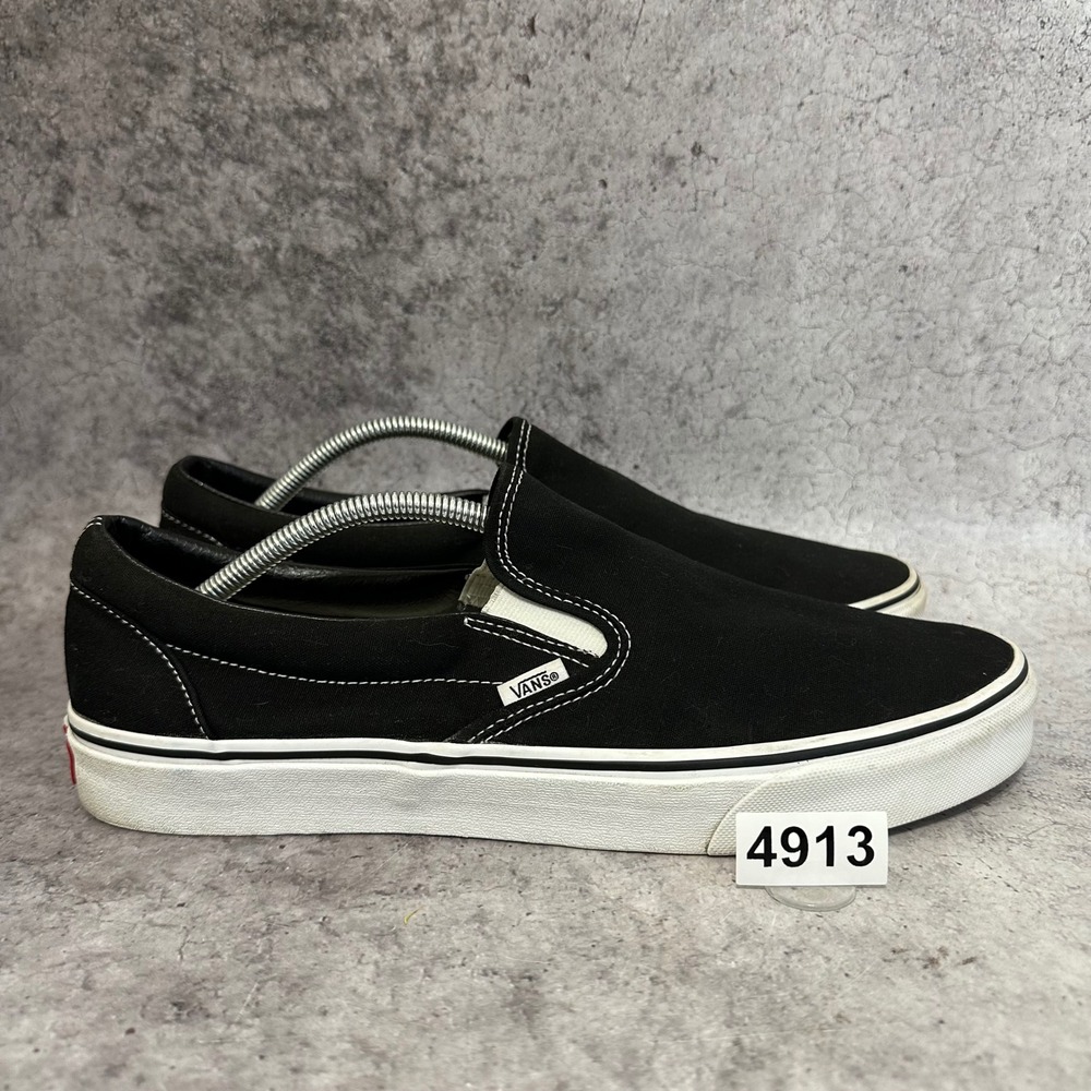 Vans Classic Slip-On Men 13 Black Skate Shoes Canvas Sneakers 500714 Low Top